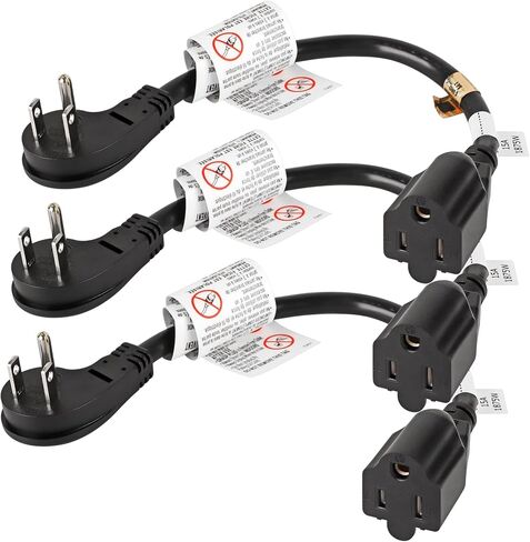 VSEER 1Feet 1875W 15A 14AWG Flat Plug Heavy Duty Extension Cord Outlet Saver 3-Prong Grounded Short Power Extension Cord Black,UL Listed in Saudi Arabia