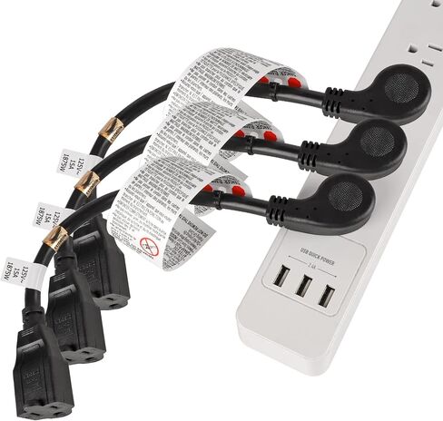 VSEER 1Feet 1875W 15A 14AWG Flat Plug Heavy Duty Extension Cord Outlet Saver 3-Prong Grounded Short Power Extension Cord Black,UL Listed in Saudi Arabia