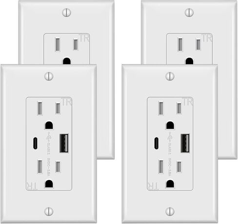 USB Outlet, USB C Outlets Receptacles, Electrical Outlet with USB, 15A Tamper-Resistant Receptacle, Charging for iPhone, Samsung, Google, LG, HTC, Android Devices, UL Listed, White,4 Pack in Saudi Arabia