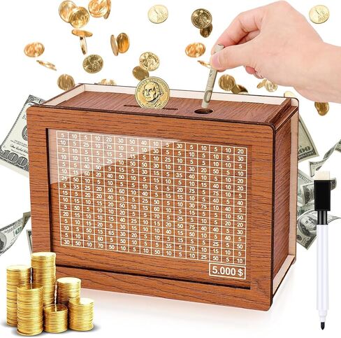 صندوق نقود مع عداد، صندوق نقود خشبي قابل لإعادة الاستخدام، بنك أصبع قديم مع 500 1000 2000 3000 5000 10000 هدف توفير المال، بنك نقود خشبي للأطفال البالغين لإنشاء صندوق للطوارئ in Kuwait