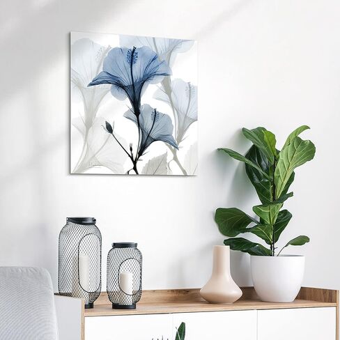 لوحة فنية جدارية من الزجاج المقوى العائمة بدون إطار من Empire Art Direct جاهزة للتعليق، 60.96 سم × 60.96 سم، زهور بالأشعة السينية الزرقاء in Kuwait