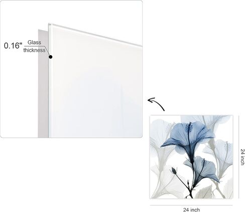 لوحة فنية جدارية من الزجاج المقوى العائمة بدون إطار من Empire Art Direct جاهزة للتعليق، 60.96 سم × 60.96 سم، زهور بالأشعة السينية الزرقاء in Kuwait