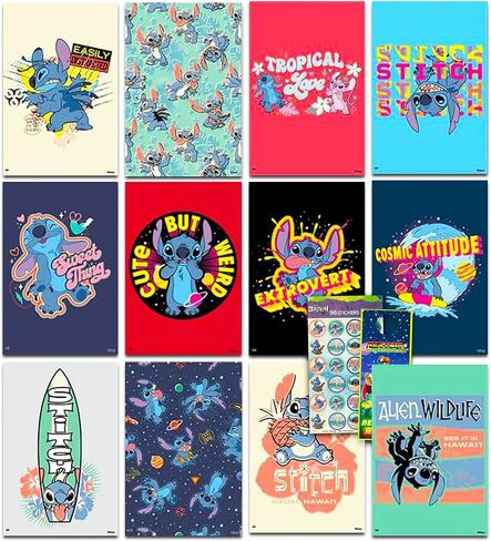 Disney Lilo and Stitch Mini Poster Set - Stitch Room Decor Bundle with 12 Mini Lilo and Stitch Wall Art Posters Plus Stitch Stickers, More | 6" x 4" Stitch Posters for Walls in Saudi Arabia