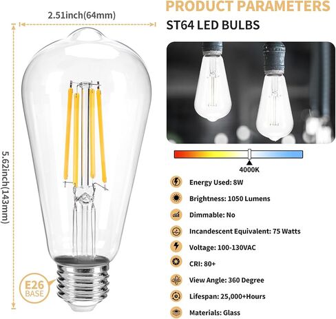 E12 LED Bulb Candelabra 40W Equivalent LED Chandelier Light Bulbs, 2700K Warm White, Non-Dimmable, 450Lumens Vintage LED Edison Bulb, CRI 80+, Clear Glass, Pack of 6 in Saudi Arabia