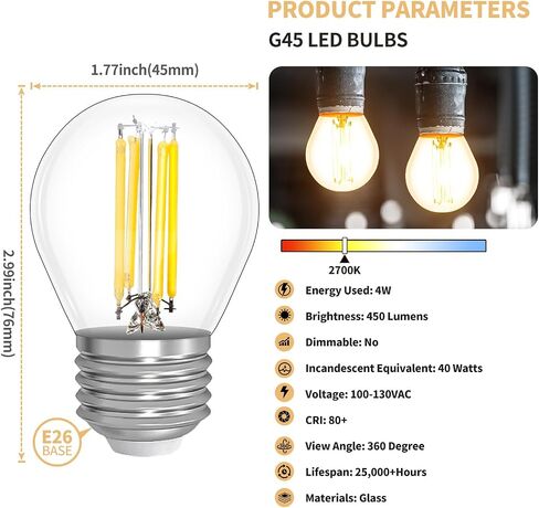 E12 LED Bulb Candelabra 40W Equivalent LED Chandelier Light Bulbs, 2700K Warm White, Non-Dimmable, 450Lumens Vintage LED Edison Bulb, CRI 80+, Clear Glass, Pack of 6 in Saudi Arabia
