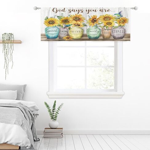 Riyidecor Sunflower Bible Verse Curtains Christian Quotes Farmhouse Rustic Floral Flower Scripture Rod Pocket Retro Hummingbird Wooden Plant Bedroom Living Room Treatment Fabric 2 Panels 52Wx84H Inch in Saudi Arabia