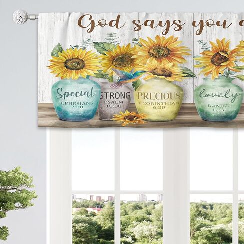Riyidecor Sunflower Bible Verse Curtains Christian Quotes Farmhouse Rustic Floral Flower Scripture Rod Pocket Retro Hummingbird Wooden Plant Bedroom Living Room Treatment Fabric 2 Panels 52Wx84H Inch in Saudi Arabia