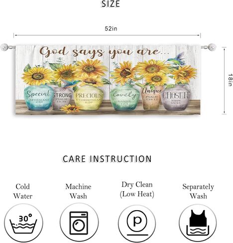 Riyidecor Sunflower Bible Verse Curtains Christian Quotes Farmhouse Rustic Floral Flower Scripture Rod Pocket Retro Hummingbird Wooden Plant Bedroom Living Room Treatment Fabric 2 Panels 52Wx84H Inch in Saudi Arabia