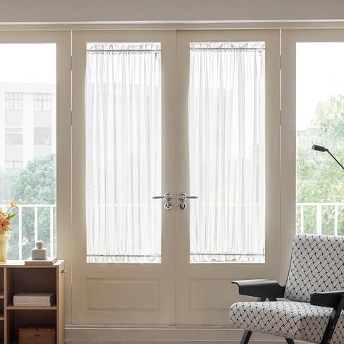 Spring Garden Home Sheer Door Window Curtains with Rod Pocket - Easy Install, Privacy, Elegant Home Decor (Natural White, 25 inches Wide x 72 inches Long, 1 Panel with Tieback) in Saudi Arabia