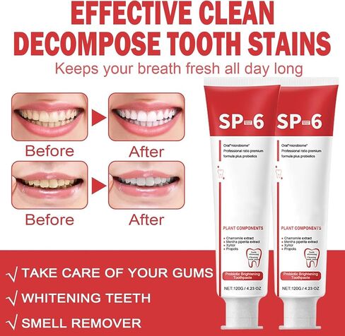 Sp-6 Ultra Whitening Toothpaste, Upgrade - 2PCS Sp6 Probiotic Brightening Toothpaste, Fresh Breath, Deep Cleaning & Care 120g in Saudi Arabia