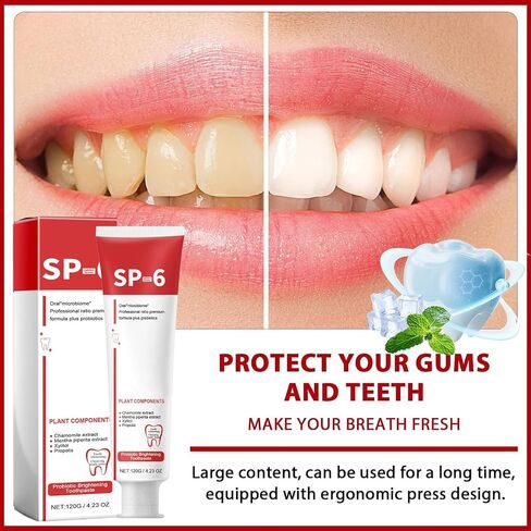 Sp-6 Ultra Whitening Toothpaste, Upgrade - 2PCS Sp6 Probiotic Brightening Toothpaste, Fresh Breath, Deep Cleaning & Care 120g in Saudi Arabia