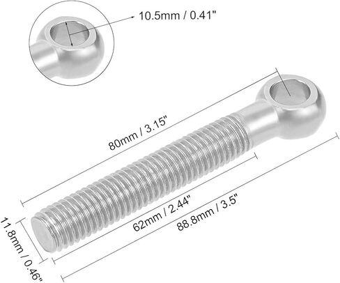 Uxcell M12 x 80mm 304 آلة الفولاذ المقاوم للصدأ الكتف رفع مسمار بعروة تزوير 5 قطعة in Saudi Arabia
