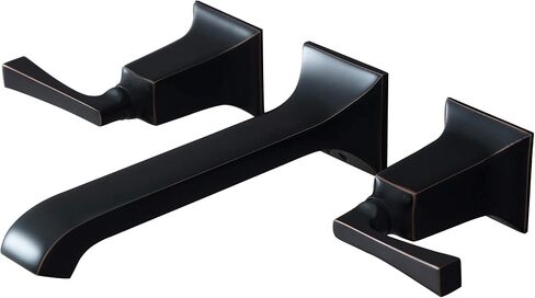 SITGES Bathroom Wall Faucet, Heavy Duty, Brass Constructed Wall Mount Faucet with Metal Lever Handles, Rough in Valve Included (Matte Black) in Saudi Arabia