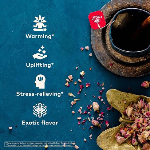Organic India Tulsi Hibiscus Herbal Tea - Stress Relieving & Gratifying, Immune Support, Adaptogen, Vegan, USDA Certified Organic, Non-GMO, Calming, Caffeine-Free - 18 Infusion Bags, 6 Pack in Saudi Arabia