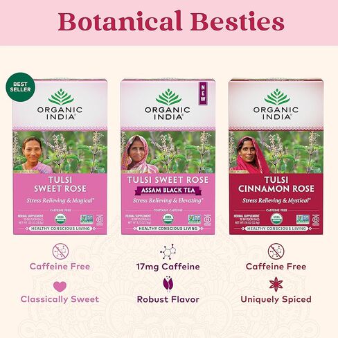 Organic India Tulsi Hibiscus Herbal Tea - Stress Relieving & Gratifying, Immune Support, Adaptogen, Vegan, USDA Certified Organic, Non-GMO, Calming, Caffeine-Free - 18 Infusion Bags, 6 Pack in Saudi Arabia