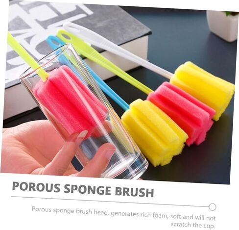 BESTOYARD 2pcs Long Handle Sponge Brush Sponge Cleaning Brush Glass Water Bottles Bottle Cleaner Brush Bottle Sponge Brush Drain Cleaner Foam Mug Brush Feeding Bottle Plastic Cup in Kuwait