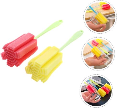 BESTOYARD 2pcs Long Handle Sponge Brush Sponge Cleaning Brush Glass Water Bottles Bottle Cleaner Brush Bottle Sponge Brush Drain Cleaner Foam Mug Brush Feeding Bottle Plastic Cup in Kuwait