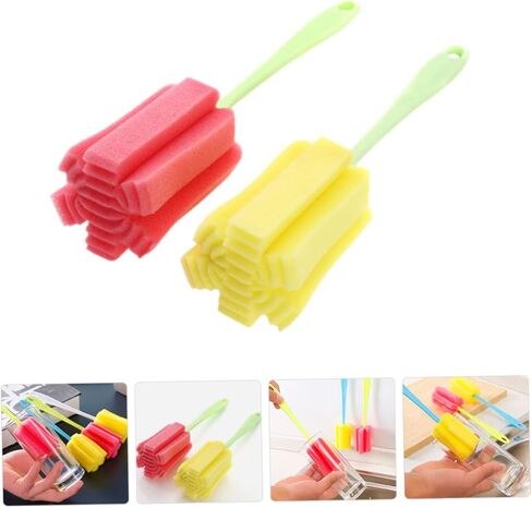 BESTOYARD 2pcs Long Handle Sponge Brush Sponge Cleaning Brush Glass Water Bottles Bottle Cleaner Brush Bottle Sponge Brush Drain Cleaner Foam Mug Brush Feeding Bottle Plastic Cup in Kuwait