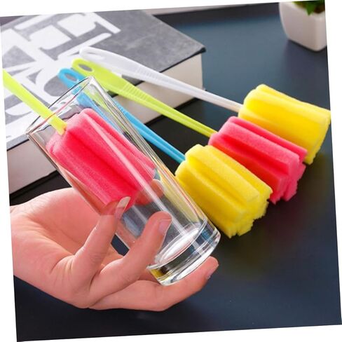 BESTOYARD 2pcs Long Handle Sponge Brush Sponge Cleaning Brush Glass Water Bottles Bottle Cleaner Brush Bottle Sponge Brush Drain Cleaner Foam Mug Brush Feeding Bottle Plastic Cup in Kuwait