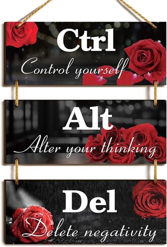 Lewtemi Red Rose Office Wall Decor Ctrl Alt Del Inspirational Wooden Wall Art Motivational Wood Hanging Sign with Saying Rustic Wall Plaques Decorations for Office Women Home Door Work in Saudi Arabia