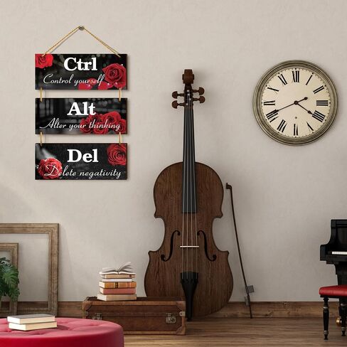 Lewtemi Red Rose Office Wall Decor Ctrl Alt Del Inspirational Wooden Wall Art Motivational Wood Hanging Sign with Saying Rustic Wall Plaques Decorations for Office Women Home Door Work in Saudi Arabia