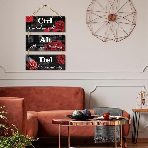 Lewtemi Red Rose Office Wall Decor Ctrl Alt Del Inspirational Wooden Wall Art Motivational Wood Hanging Sign with Saying Rustic Wall Plaques Decorations for Office Women Home Door Work in Saudi Arabia