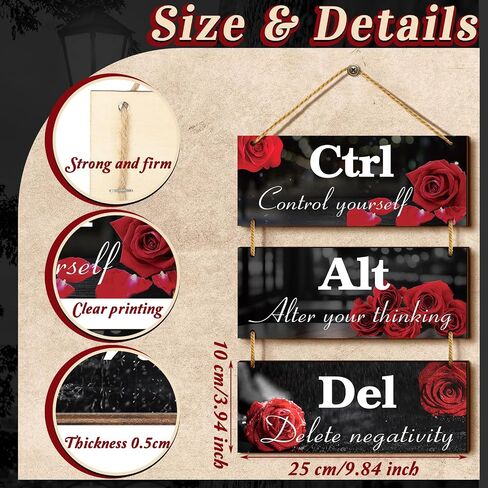 Lewtemi Red Rose Office Wall Decor Ctrl Alt Del Inspirational Wooden Wall Art Motivational Wood Hanging Sign with Saying Rustic Wall Plaques Decorations for Office Women Home Door Work in Saudi Arabia