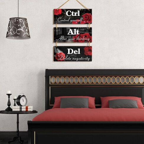 Lewtemi Red Rose Office Wall Decor Ctrl Alt Del Inspirational Wooden Wall Art Motivational Wood Hanging Sign with Saying Rustic Wall Plaques Decorations for Office Women Home Door Work in Saudi Arabia
