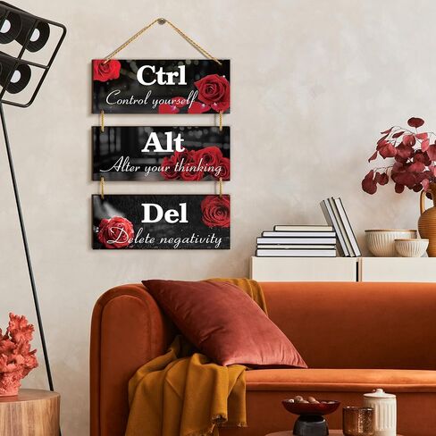 Lewtemi Red Rose Office Wall Decor Ctrl Alt Del Inspirational Wooden Wall Art Motivational Wood Hanging Sign with Saying Rustic Wall Plaques Decorations for Office Women Home Door Work in Saudi Arabia