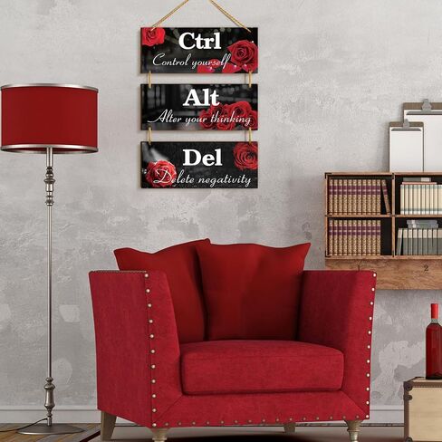 Lewtemi Red Rose Office Wall Decor Ctrl Alt Del Inspirational Wooden Wall Art Motivational Wood Hanging Sign with Saying Rustic Wall Plaques Decorations for Office Women Home Door Work in Saudi Arabia
