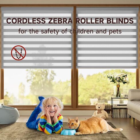 Cordless Zebra Blinds for Windows - Privacy 30" W X 72" H (White) 100% Blackout Roller Shades, Dual Layer Roller Blinds & Shades Easy Pull Down, Day Night Blinds for Home & Office in Saudi Arabia