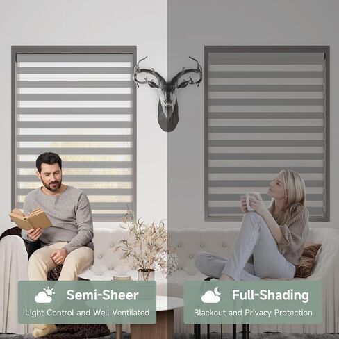Cordless Zebra Blinds for Windows - Privacy 30" W X 72" H (White) 100% Blackout Roller Shades, Dual Layer Roller Blinds & Shades Easy Pull Down, Day Night Blinds for Home & Office in Saudi Arabia
