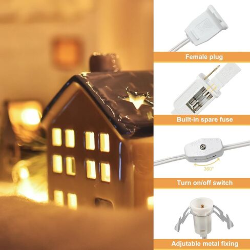 Chainable Accessory Cord with C7 LED Light Bulbs, 6Ft Indoor Blow Mold Light Cord with Male and female plugs for Halloween Pumpkins Christmas Village Houses and Craft Projects Decoration 4Pack in Saudi Arabia
