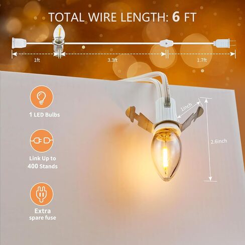 Chainable Accessory Cord with C7 LED Light Bulbs, 6Ft Indoor Blow Mold Light Cord with Male and female plugs for Halloween Pumpkins Christmas Village Houses and Craft Projects Decoration 4Pack in Saudi Arabia