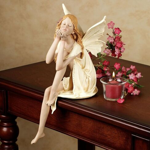 Touch of Class Pixie Dust Fairy Figurine Shelf Sitter - Mauve, Ivory - Winged Sprite for Bedroom, Living Room, Mantel, Garden, Office - Blowing Kisses - Faerie Decor in Saudi Arabia