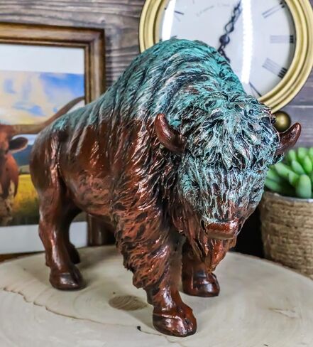 Ebros Gift Native American Bison Buffalo Decorative Resin Figurine Finished in Green Patina Faux Bronze 8.5" Long Symbol of Abundance and Manifestation Animal Totem Spirit Home Accent Decor in Saudi Arabia