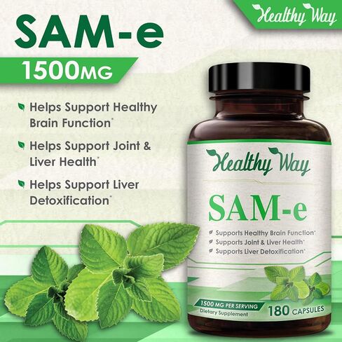 Healthy Way Pure SAM-e 1500 مجم (لكل جرعة) 180 كبسولة (S-Adenosyl Methionine) يدعم وظيفة الدماغ in Kuwait