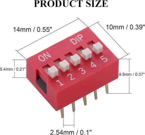 Fielect 10pcs Red DIP Switch Horizontal 1-5 Positions 2.54mm Pitch for Circuit Breadboards PCB in Kuwait