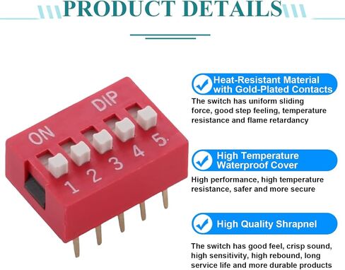Fielect 10pcs Red DIP Switch Horizontal 1-5 Positions 2.54mm Pitch for Circuit Breadboards PCB in Kuwait