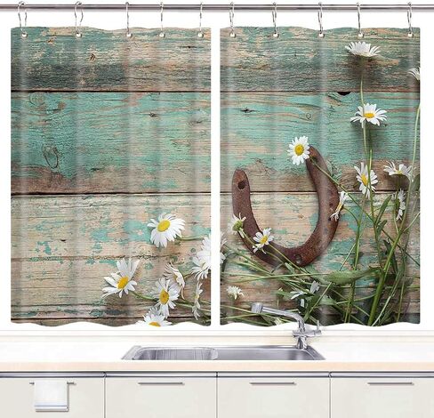 Jawo ريفي مزرعة ستائر المطبخ، البط البري ديزي مزرعة نمط ستائر المطبخ ريفي الزهور الصفراء ديزي الستارة نافذة العلاجات الخشب مزرعة المطبخ الستائر لغرفة النوم، 55x39 بوصة in Kuwait