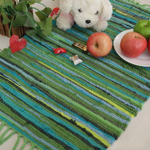 20" x 31" Cotton Handmade Reversible Chindi Rag Rugs,Multi Color Hand Woven Striped Area Bath Rug Mat Carpet with Tassels Machine Washable,for Laundry Room Kitchen Livingroom Hallway Entryway in Saudi Arabia