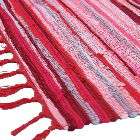 20" x 31" Cotton Handmade Reversible Chindi Rag Rugs,Multi Color Hand Woven Striped Area Bath Rug Mat Carpet with Tassels Machine Washable,for Laundry Room Kitchen Livingroom Hallway Entryway in Saudi Arabia