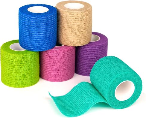 FriCARE Latex Free Self Adhesive Bandage, Green Athletic Wrist Spat Tape, First Aid Supplies Medical Tape Self-Adherent Cohesive Bandages, Non-Woven Elastic Vet Wrap Fluorescent 6 Rolls 2" x 5 Yards in Saudi Arabia