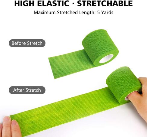 FriCARE Latex Free Self Adhesive Bandage, Green Athletic Wrist Spat Tape, First Aid Supplies Medical Tape Self-Adherent Cohesive Bandages, Non-Woven Elastic Vet Wrap Fluorescent 6 Rolls 2" x 5 Yards in Saudi Arabia