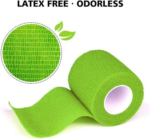 FriCARE Latex Free Self Adhesive Bandage, Green Athletic Wrist Spat Tape, First Aid Supplies Medical Tape Self-Adherent Cohesive Bandages, Non-Woven Elastic Vet Wrap Fluorescent 6 Rolls 2" x 5 Yards in Saudi Arabia