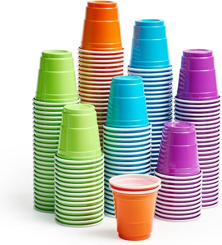 Lilymicky 300 Count 2 oz Plastic Shot Glasses, Mini Disposable Shot Cups, 2 oz Assorted Color Shot Cups for Parties, Shooting Games in Saudi Arabia