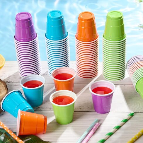 Lilymicky 300 Count 2 oz Plastic Shot Glasses, Mini Disposable Shot Cups, 2 oz Assorted Color Shot Cups for Parties, Shooting Games in Saudi Arabia