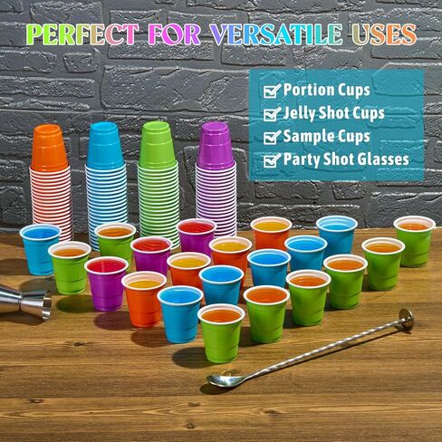 Lilymicky 300 Count 2 oz Plastic Shot Glasses, Mini Disposable Shot Cups, 2 oz Assorted Color Shot Cups for Parties, Shooting Games in Saudi Arabia