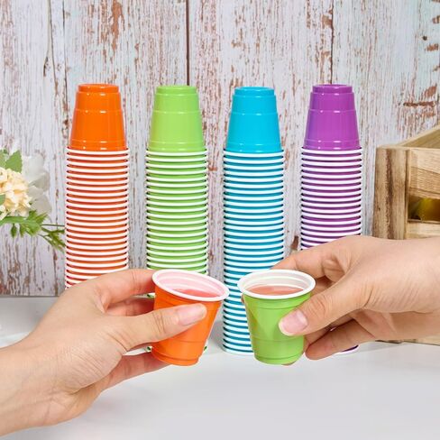 Lilymicky 300 Count 2 oz Plastic Shot Glasses, Mini Disposable Shot Cups, 2 oz Assorted Color Shot Cups for Parties, Shooting Games in Saudi Arabia