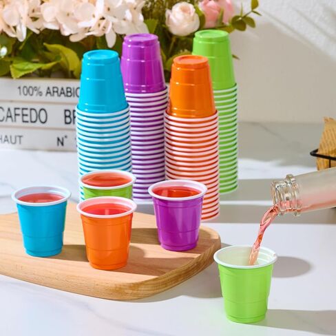 Lilymicky 300 Count 2 oz Plastic Shot Glasses, Mini Disposable Shot Cups, 2 oz Assorted Color Shot Cups for Parties, Shooting Games in Saudi Arabia